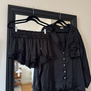 Black Satin Pajama Set - Free People
